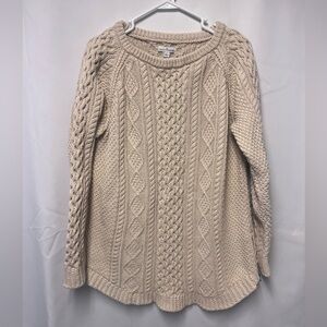 L.L. Bean Beige Fisherman’s Cotton Tunic Cable Knit Sweater large